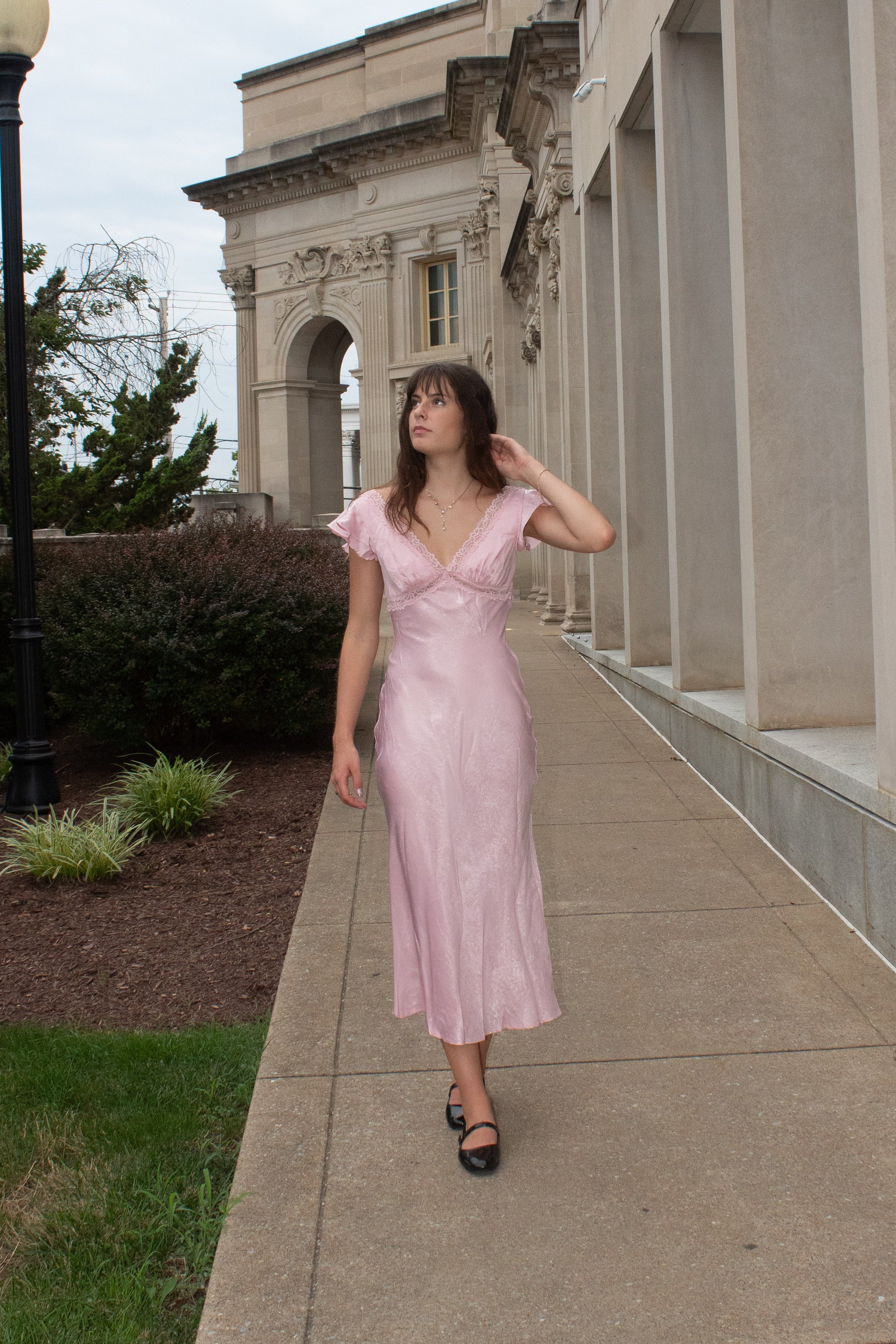 Satin Lace Trim Bias Cut Midi Dress – Crimsn