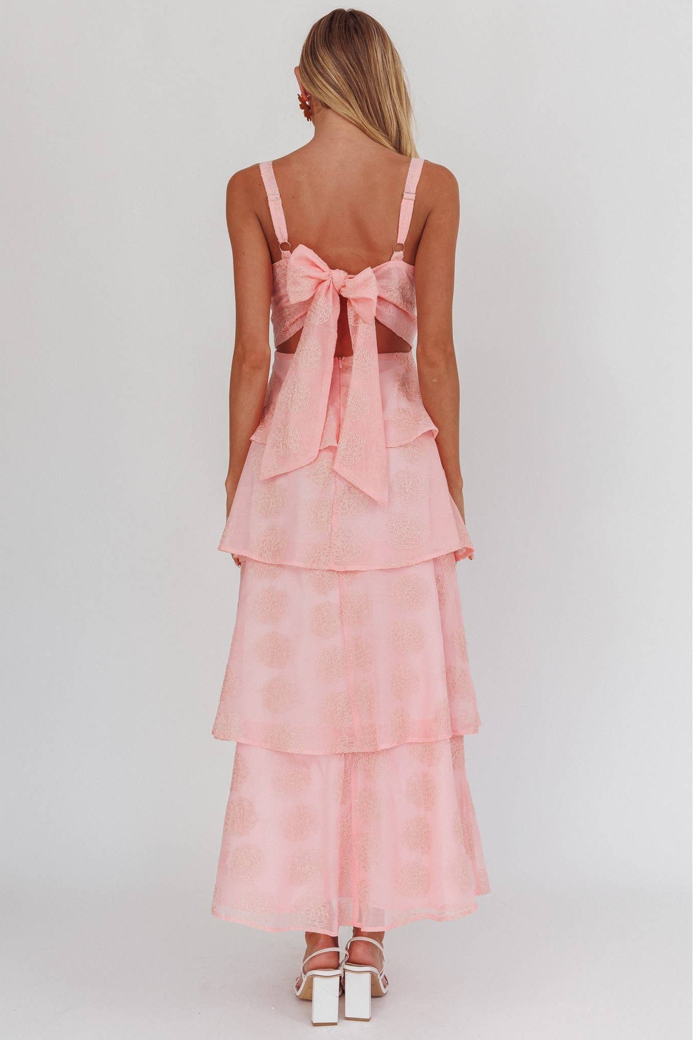 Embossed Floral Tiered Maxi Dress