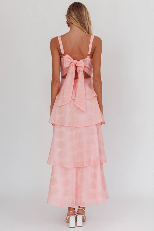 Embossed Floral Tiered Maxi Dress