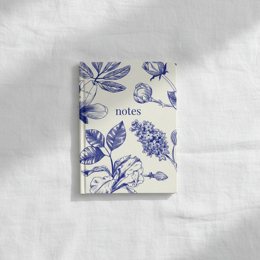Floral Notes Journal — Blue Botanical Ruled Notebook