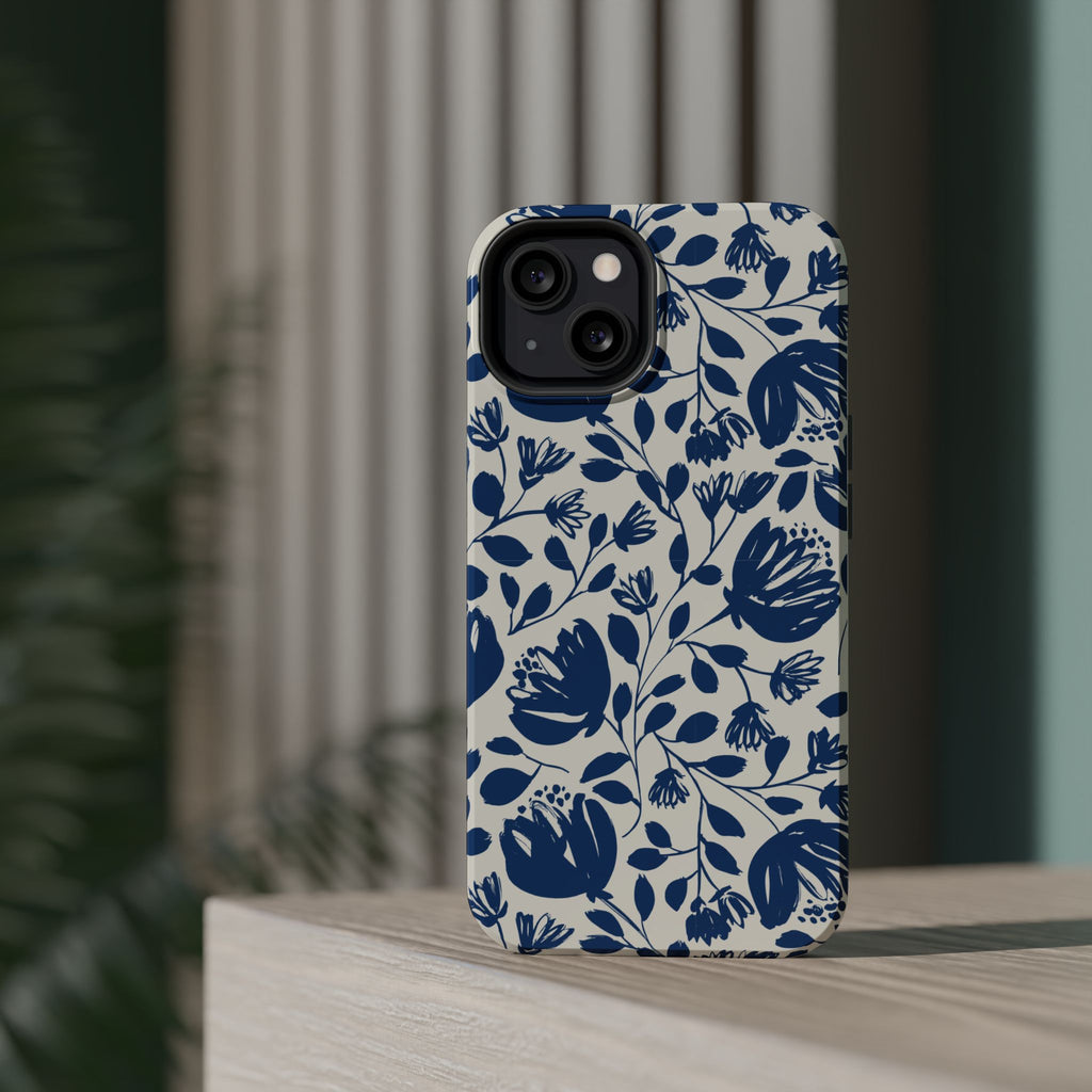 Blue Floral Phone Case MagSafe® Compatible
