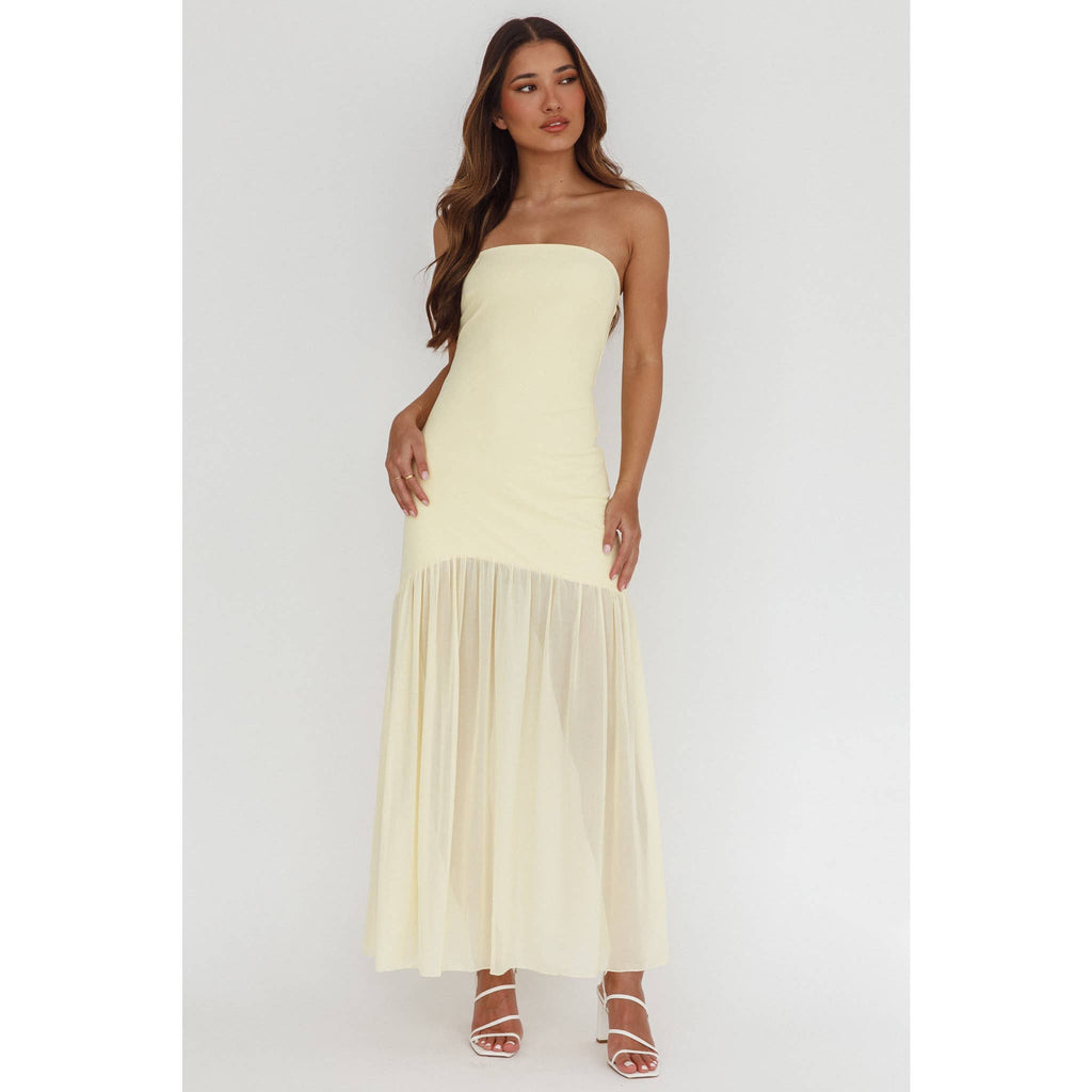 Butter Yellow Strapless Sheet Maxi Dress