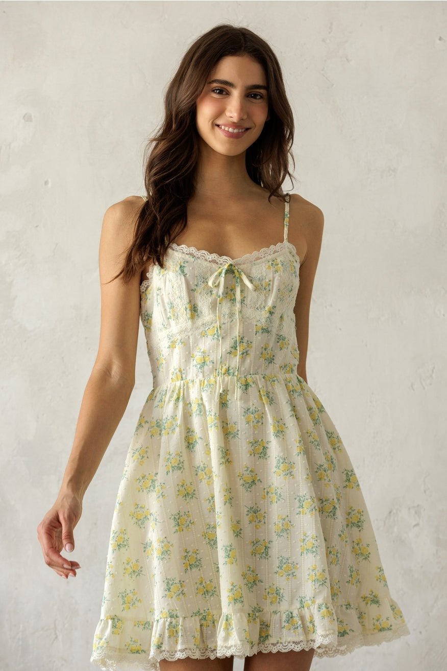 Floral Lace Trim Mini Dress