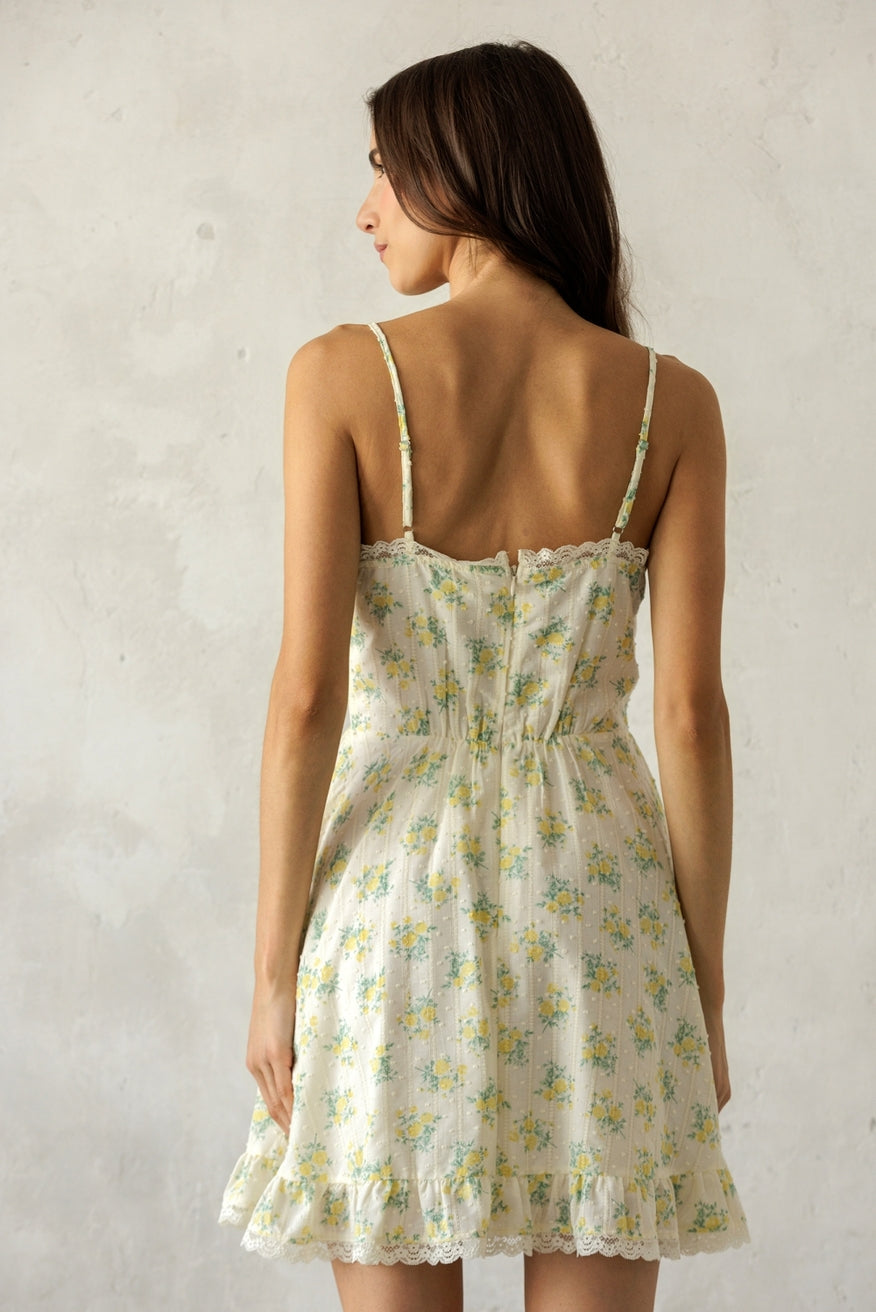 Floral Lace Trim Mini Dress