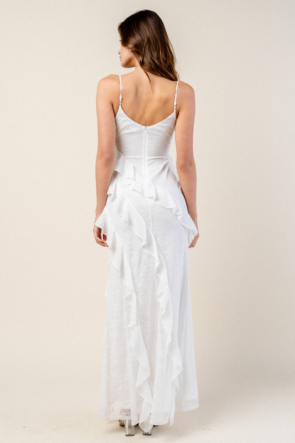BD12681E / RUFFLE LACE MAXI DRESS