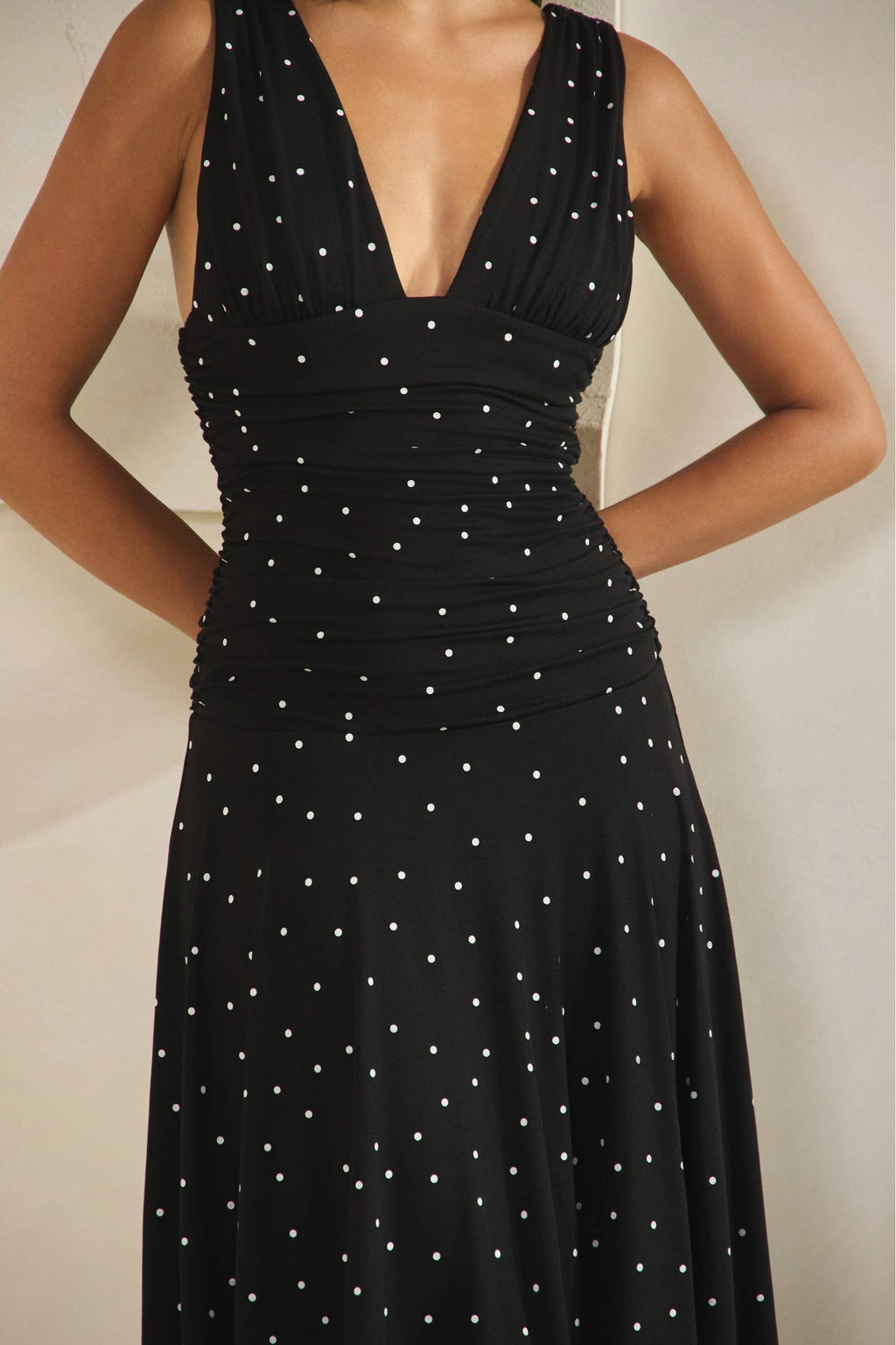 Polka Dot Ruched Asymmetrical Dress