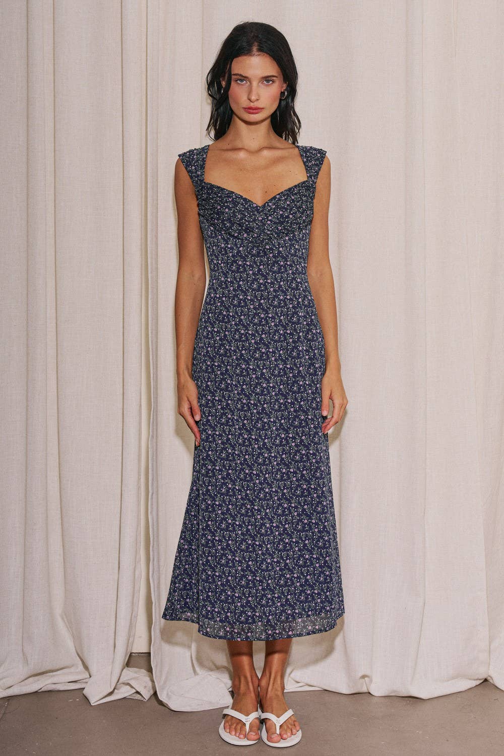Woven Sweetheart Ruched Maxi Dress
