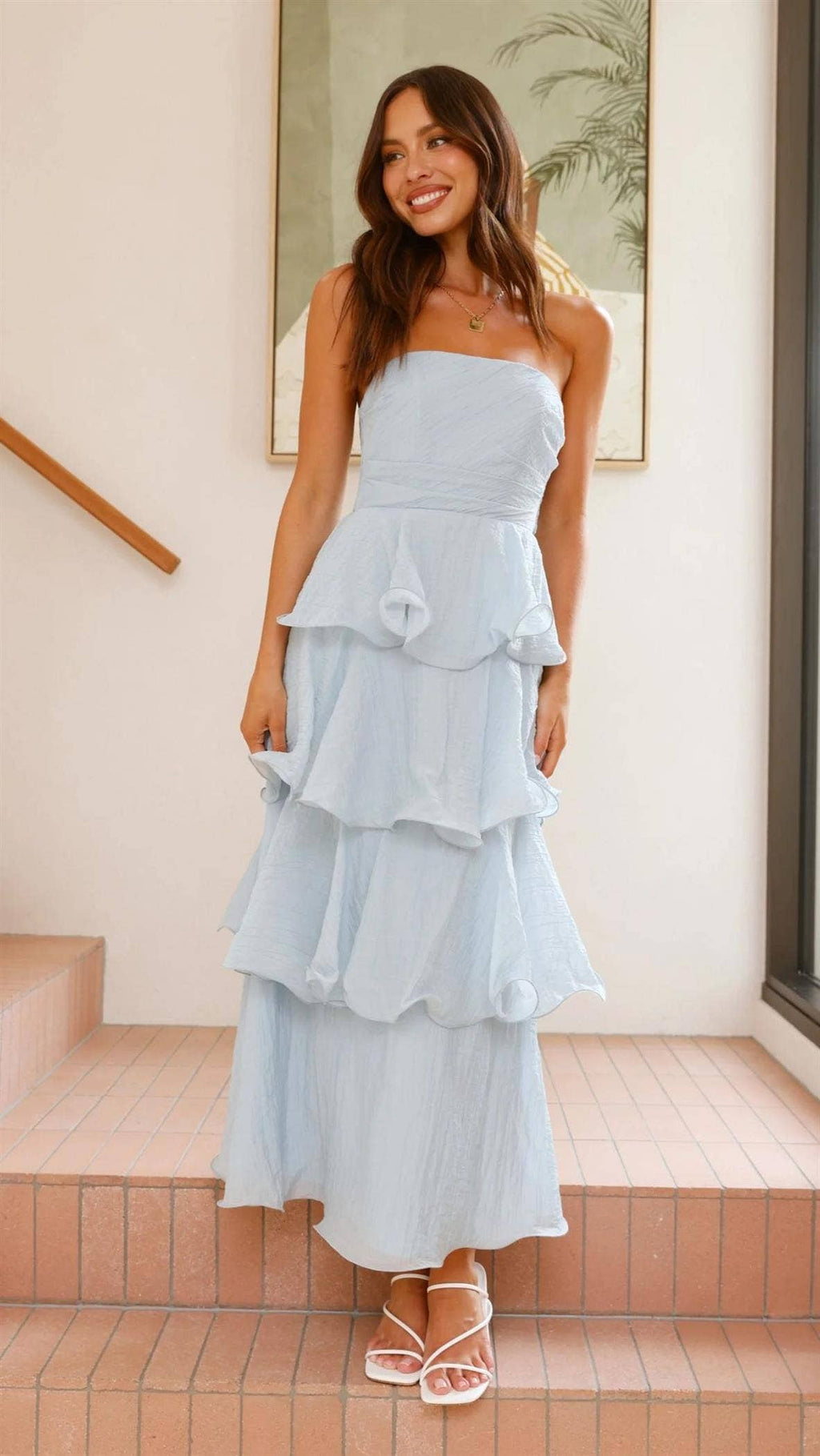 OFF SHOULDER TIERED MIDI DRESS