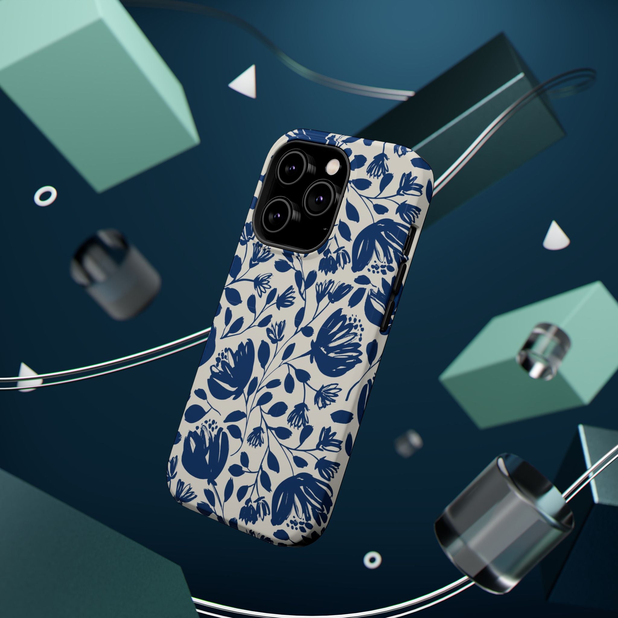 Blue Floral Phone Case MagSafe® Compatible