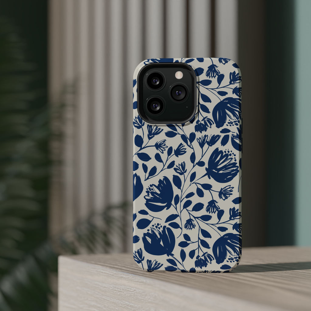 Blue Floral Phone Case MagSafe® Compatible