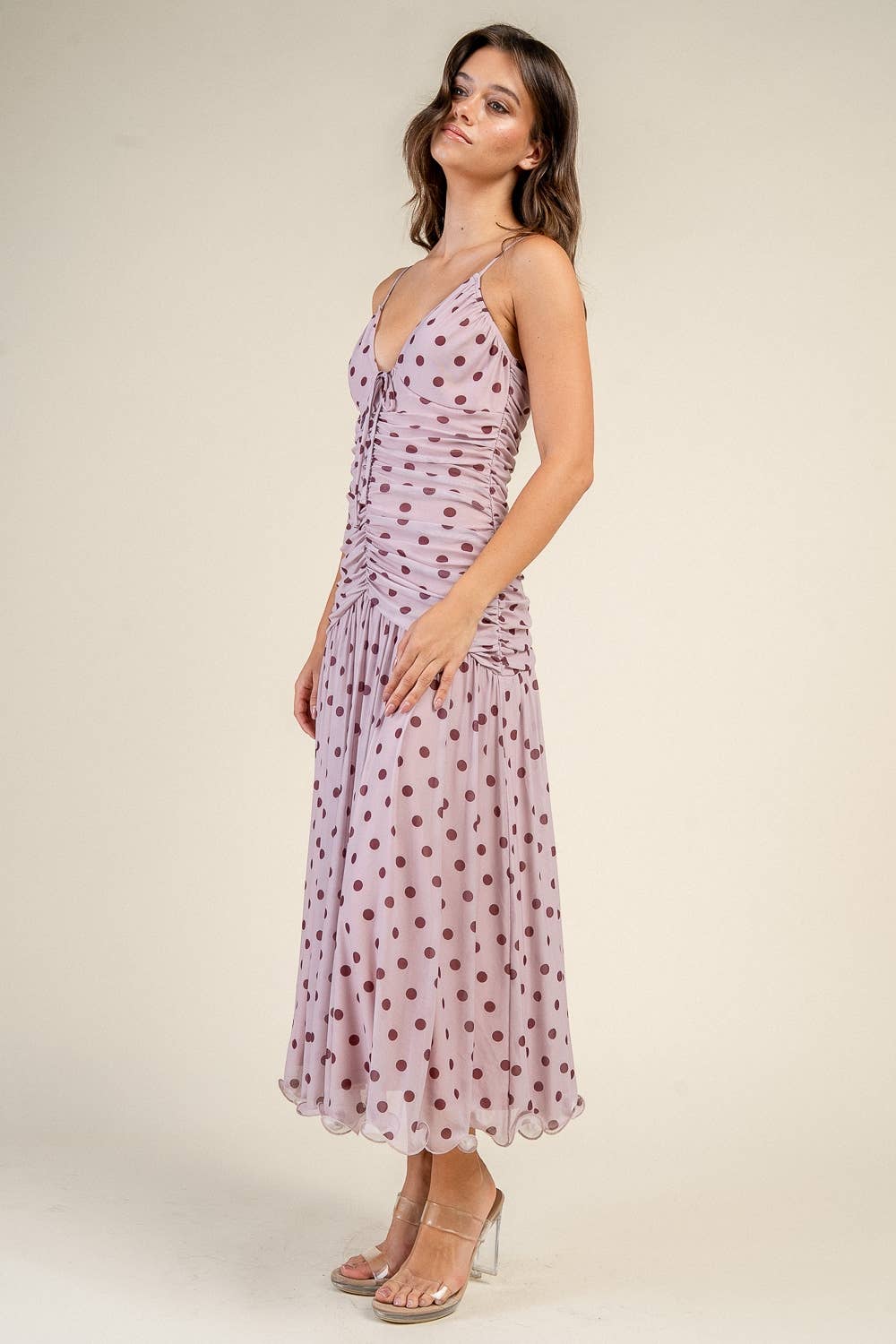 CD31112B RUCHED DROP WAISTED MIDI DRESS