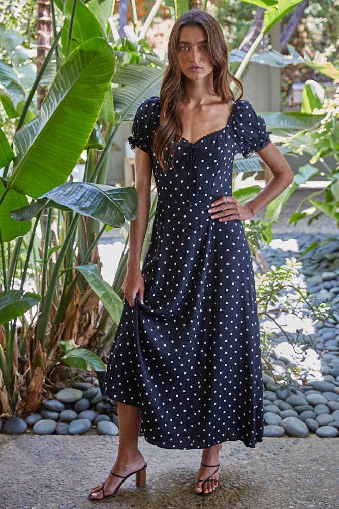 Woven Lyocell Polka Dot Print Back Smocked Dress