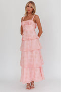 Embossed Floral Tiered Maxi Dress