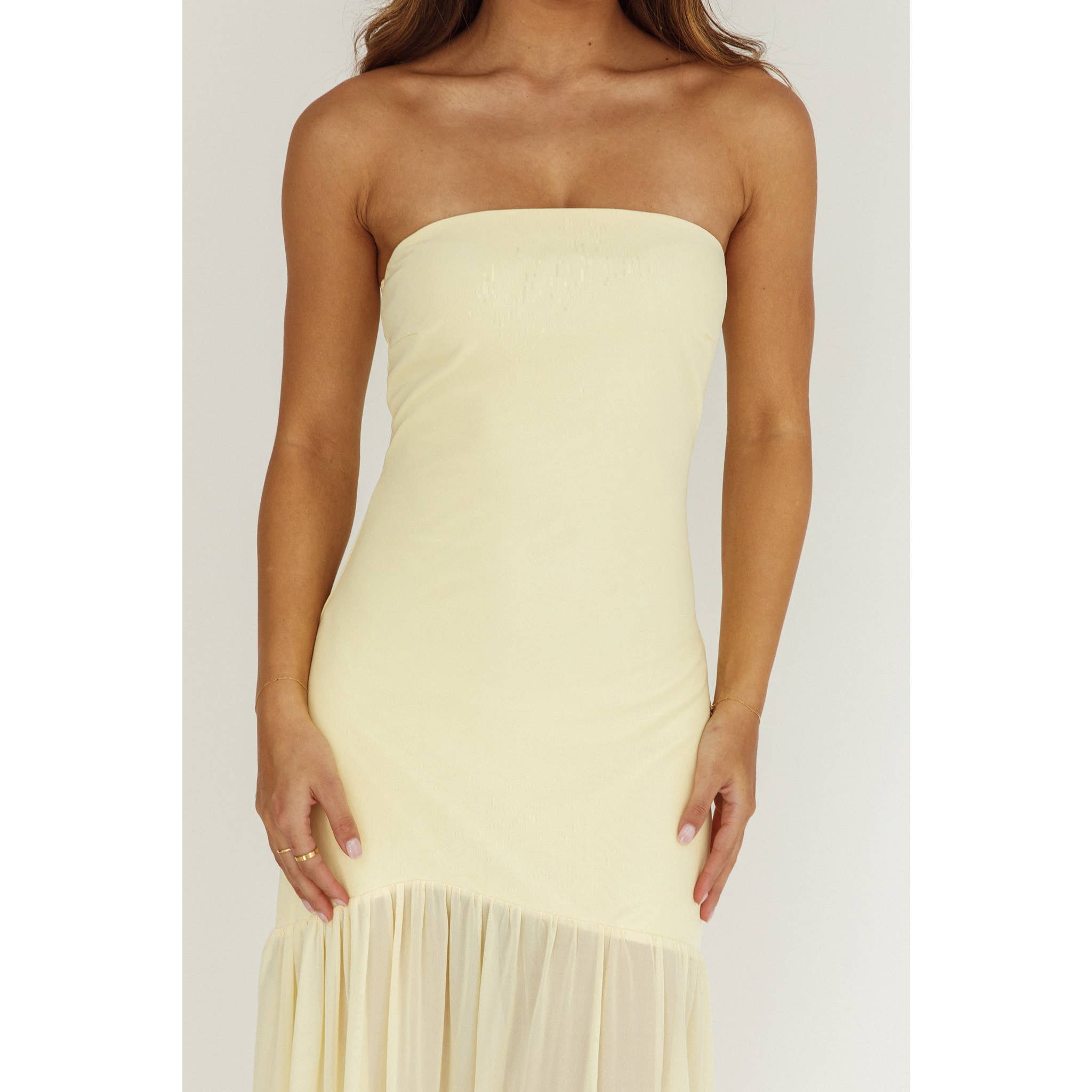 Butter Yellow Strapless Sheet Maxi Dress