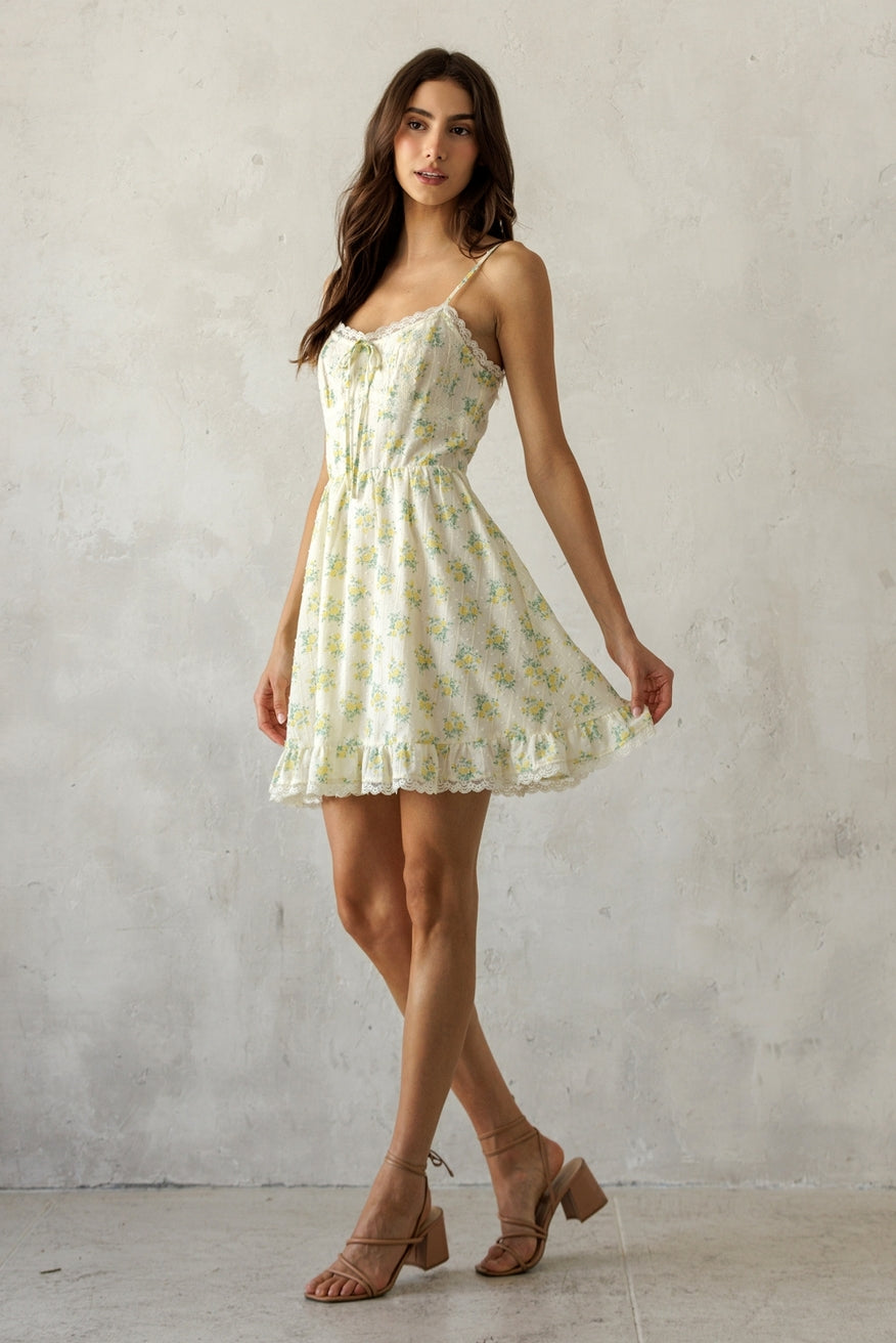 Floral Lace Trim Mini Dress