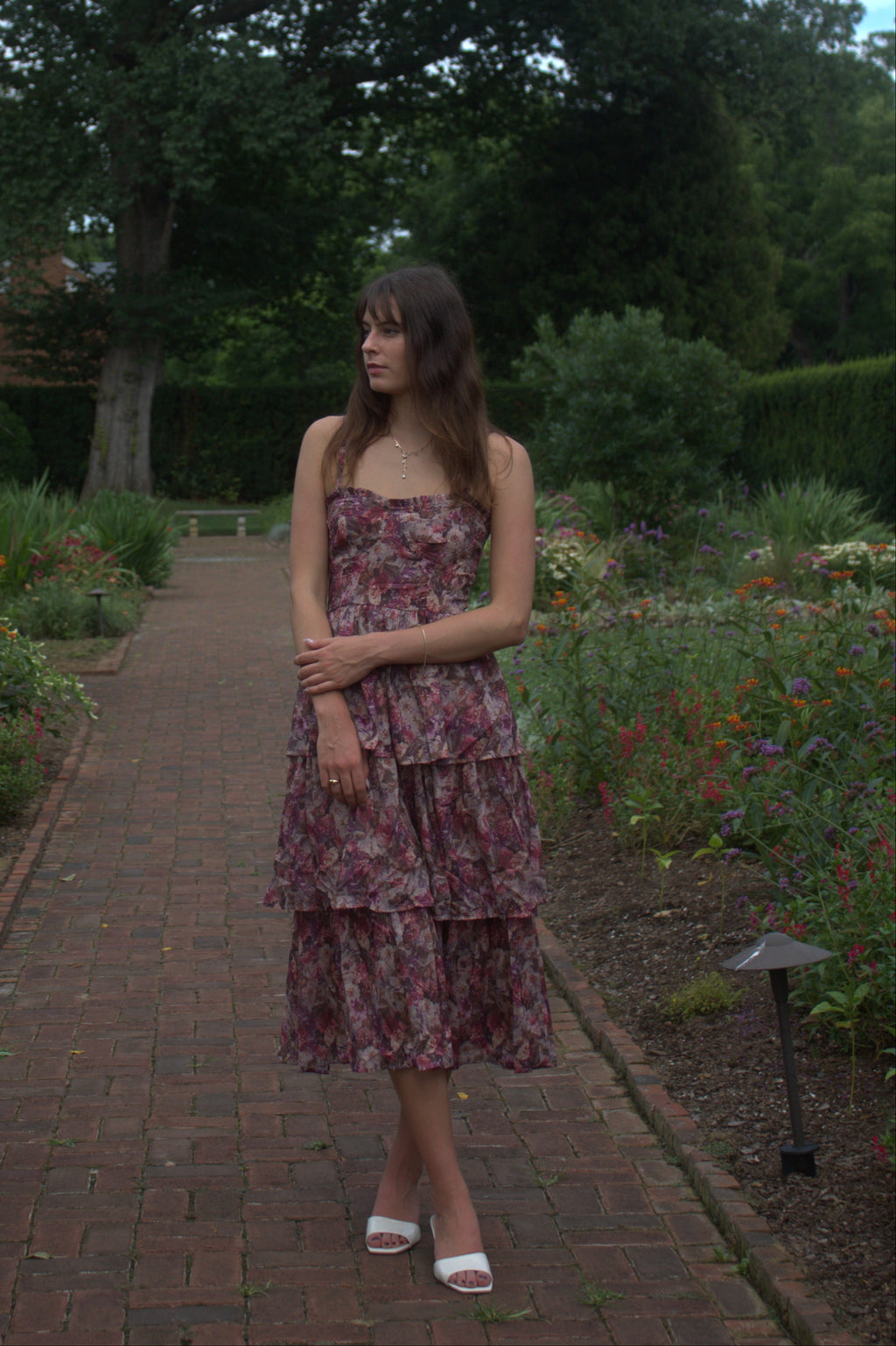 Floral Organza Tiered Midi Dress