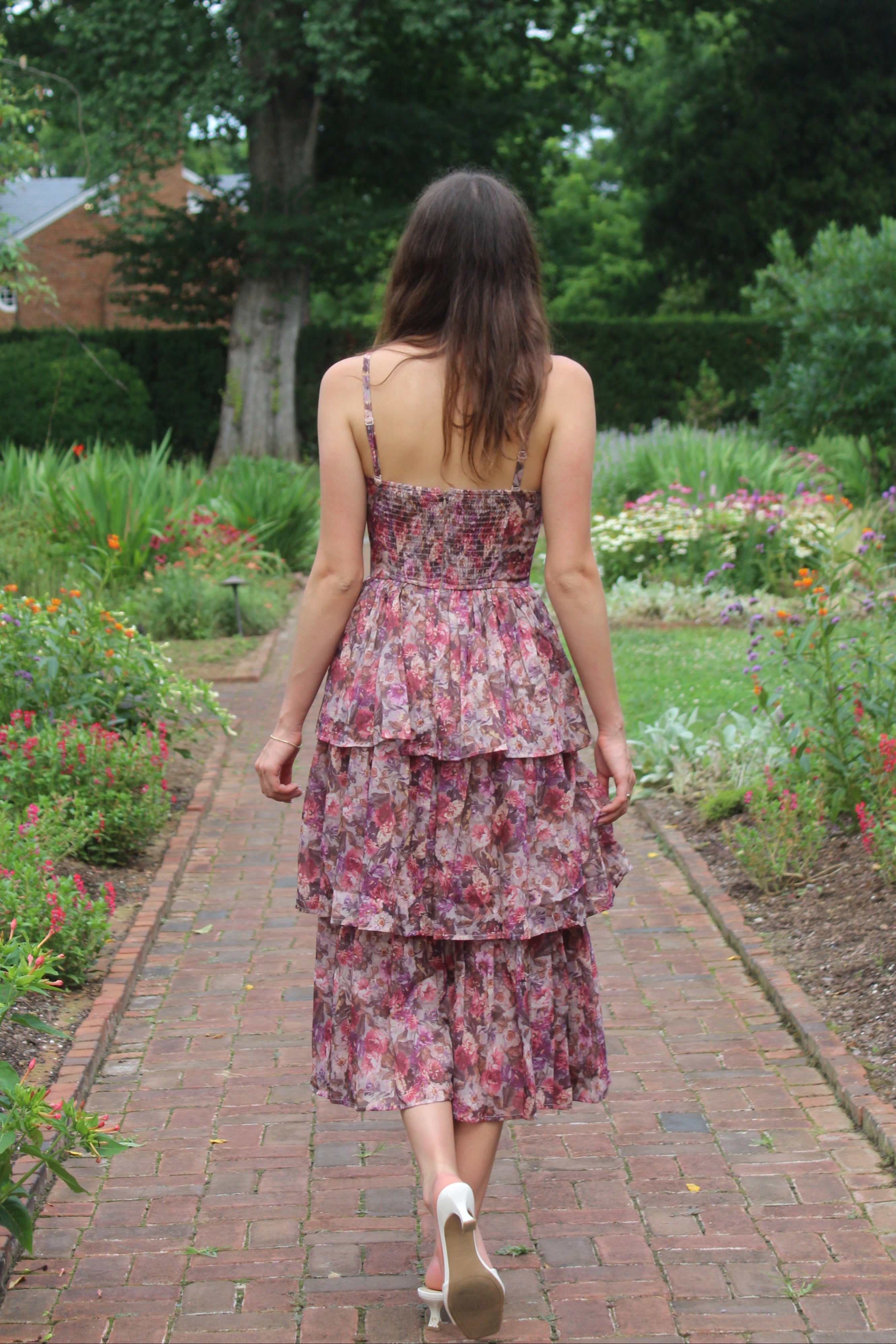 Floral Organza Tiered Midi Dress