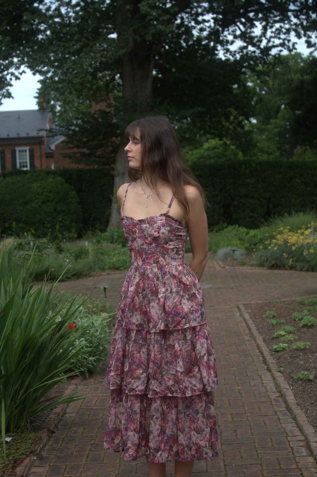 Floral Organza Tiered Midi Dress