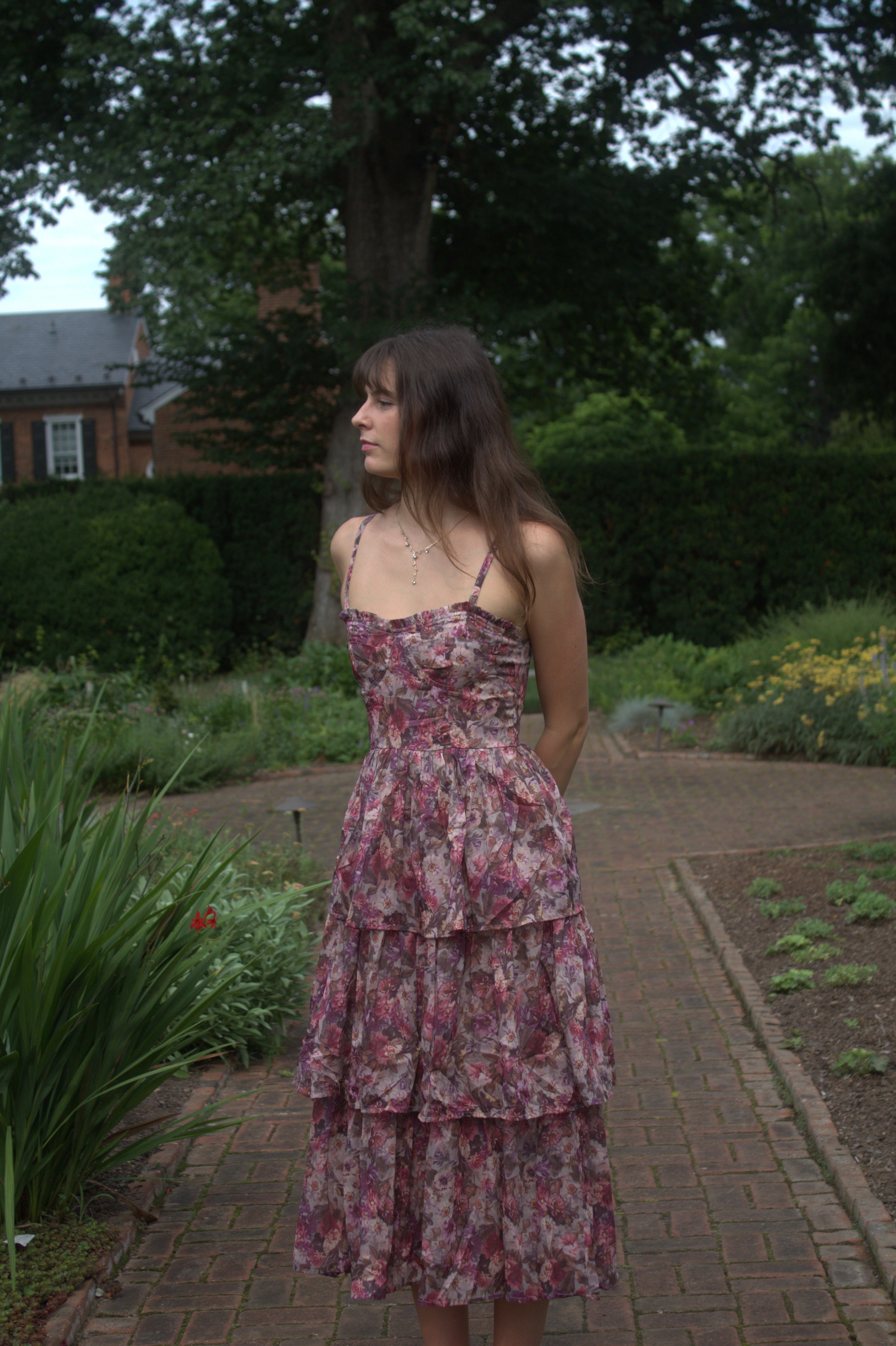 Floral Organza Tiered Midi Dress
