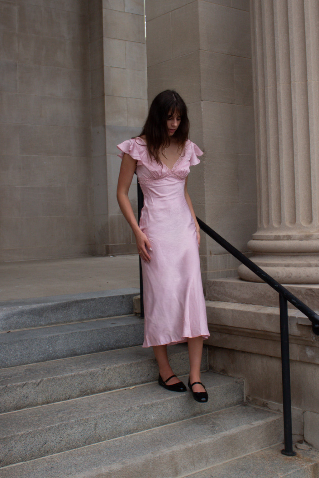 Satin Lace Trim Bias Cut Midi Dress