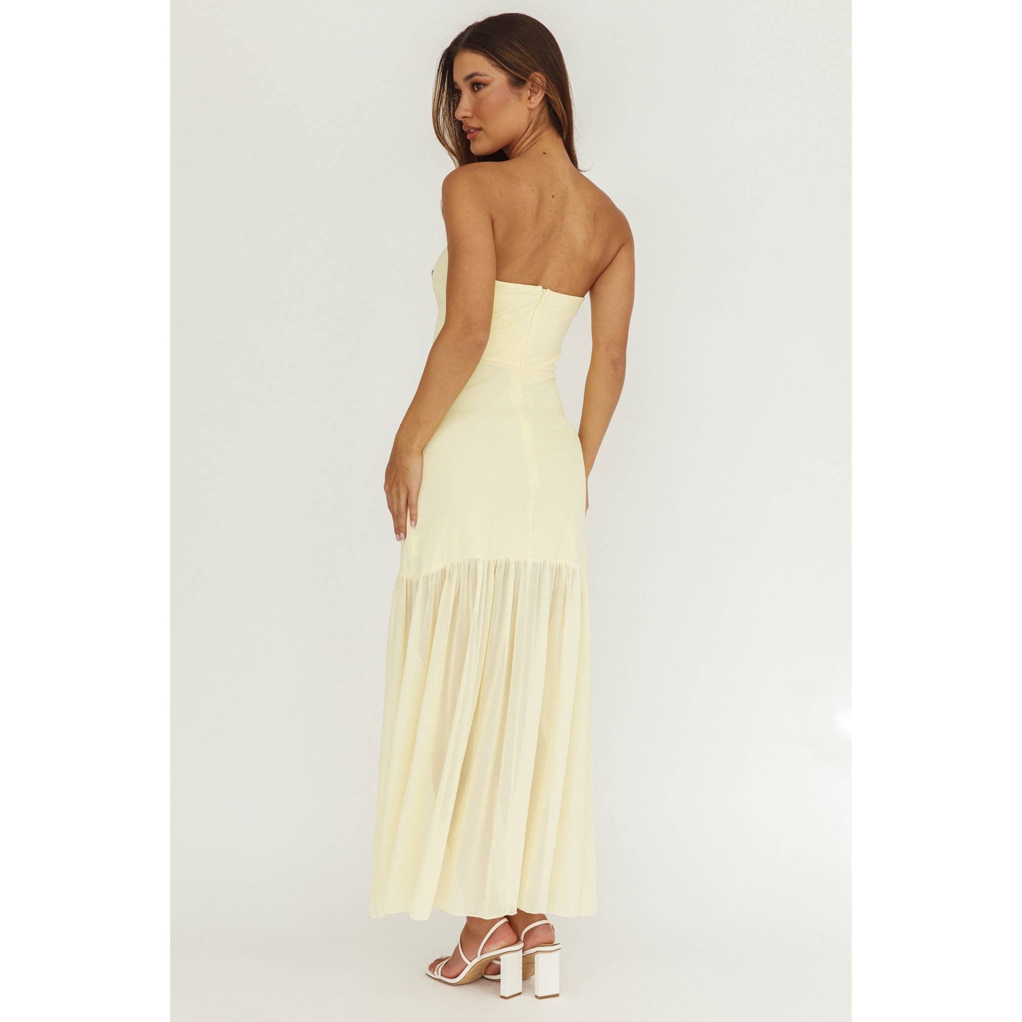 Butter Yellow Strapless Sheet Maxi Dress