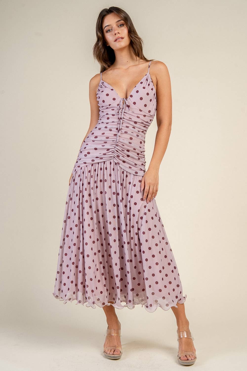 CD31112B RUCHED DROP WAISTED MIDI DRESS