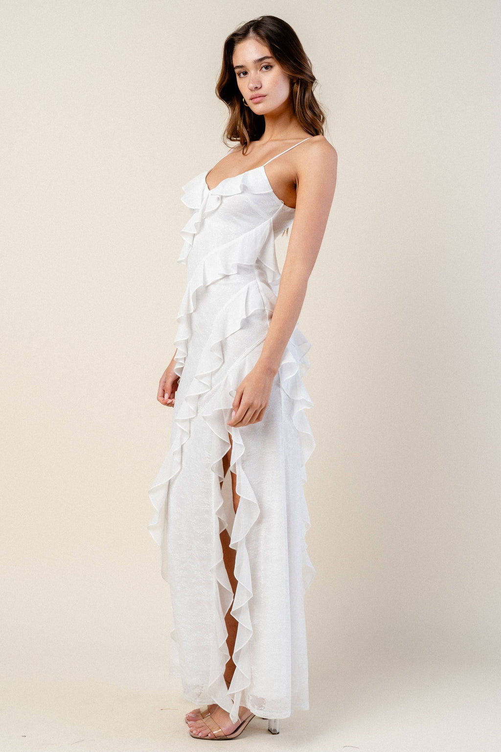 BD12681E / RUFFLE LACE MAXI DRESS