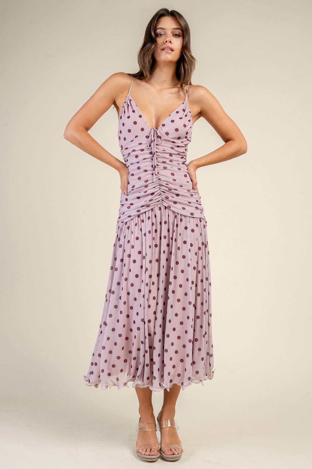 CD31112B RUCHED DROP WAISTED MIDI DRESS
