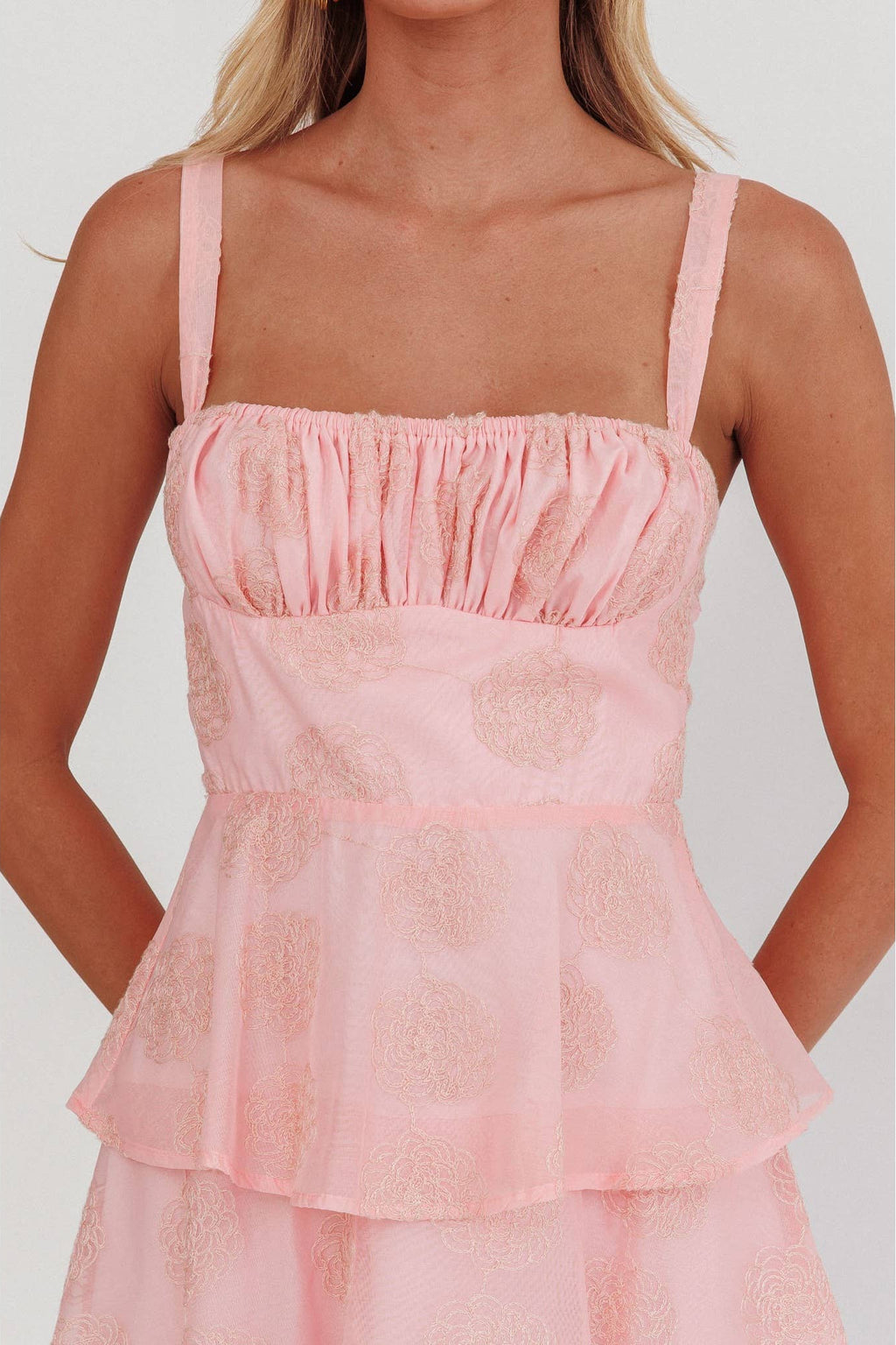 Embossed Floral Tiered Maxi Dress