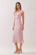 Satin Lace Trim Bias Cut Midi Dress