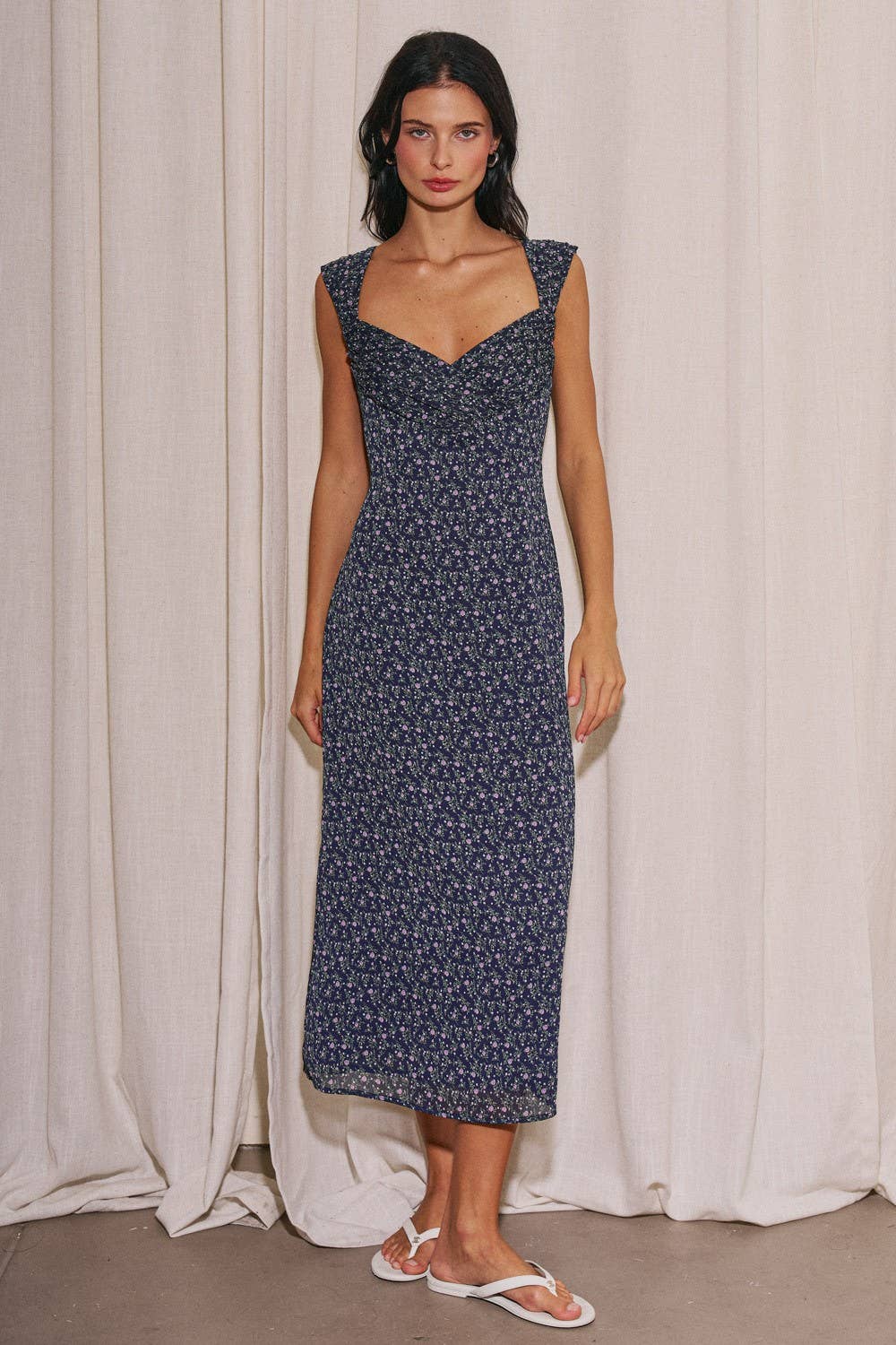 Woven Sweetheart Ruched Maxi Dress