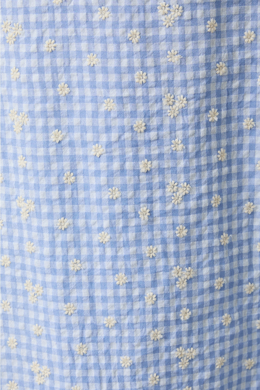 Puff Short Sleeve Sweetheart Neckline Gingham Midi Dress